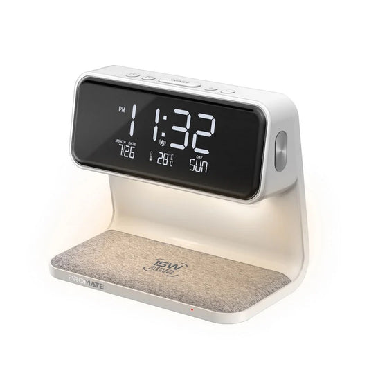 Promate Lumix-15W Alarm Clock with Wireless Charger