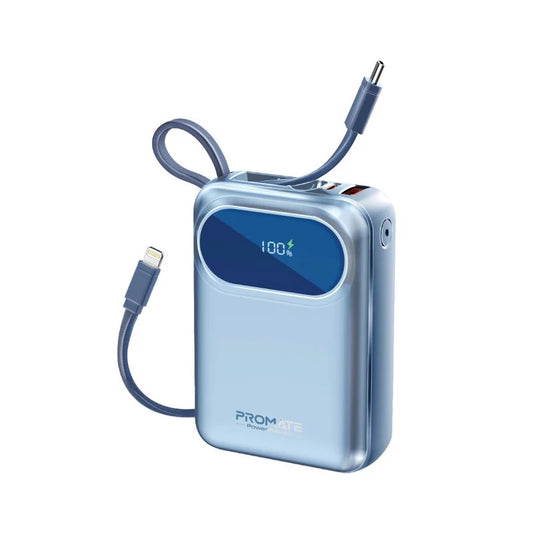 Promate PowerPod-20 PowerBank with Built-in USB-C and Lightning Cable