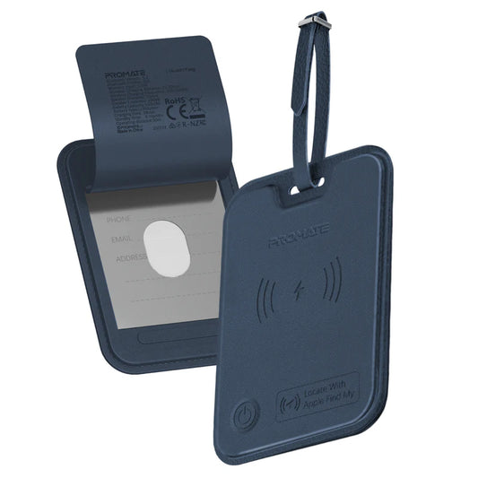 Promate HushTag Anti-Loss Slim Leather Luggage Tag with Smart Tracking