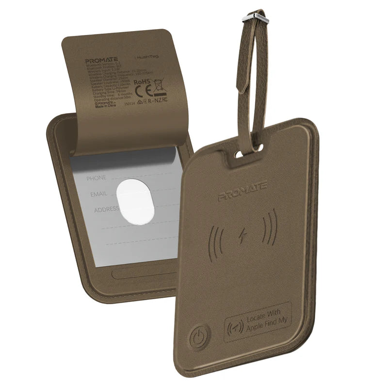 Promate HushTag Anti-Loss Slim Leather Luggage Tag with Smart Tracking