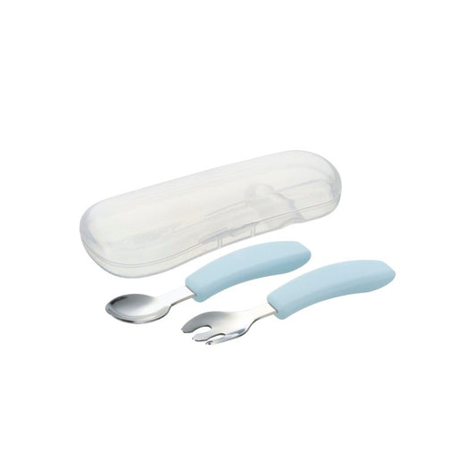 Richell TLI Stainless Steel Easy Grip Spoon and Fork Set with Case