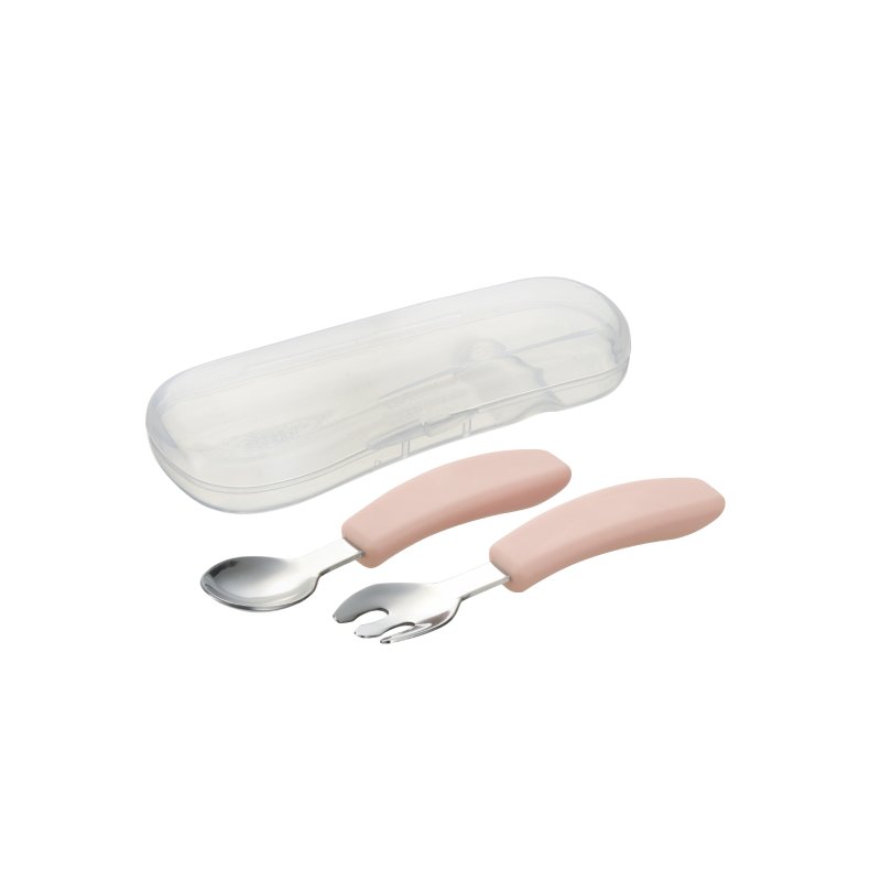 Richell TLI Stainless Steel Easy Grip Spoon and Fork Set with Case