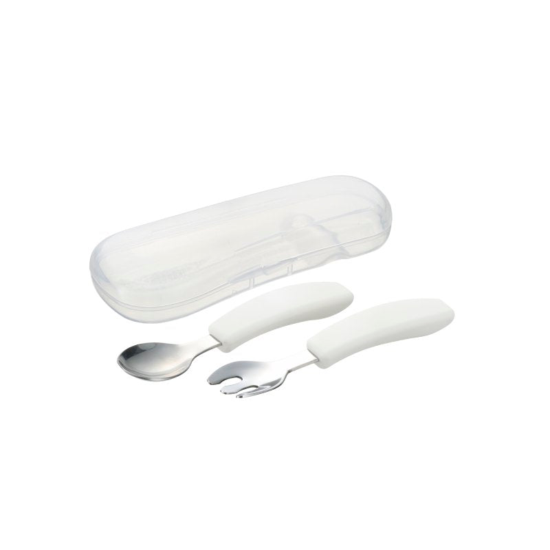 Richell TLI Stainless Steel Easy Grip Spoon and Fork Set with Case