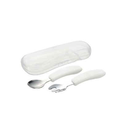 Richell TLI Stainless Steel Easy Grip Spoon and Fork Set with Case