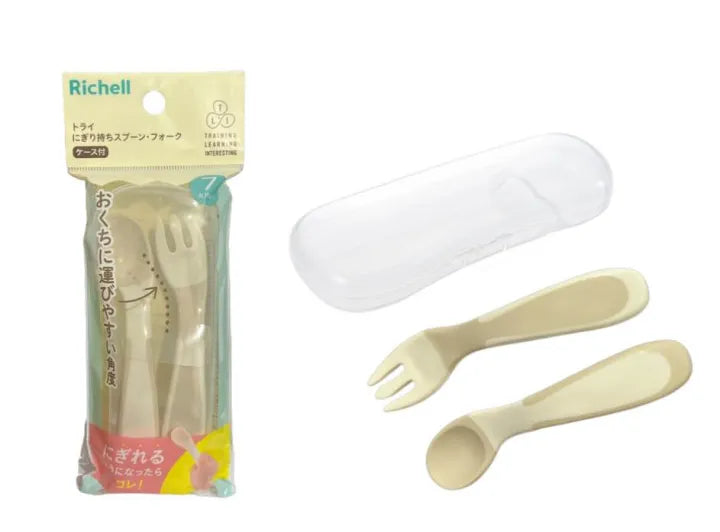 Richell TLI Palm Grip Spoon and Fork with Case
