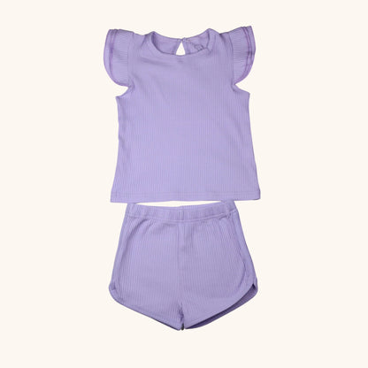 Stitcharoo Kids Ribbed Flutter-Sleeve Shirt & Shorts Set