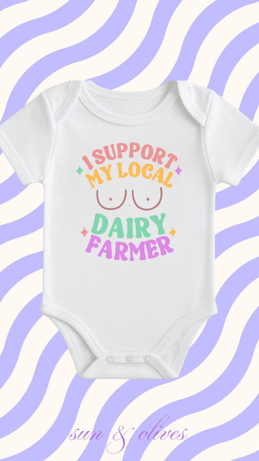 Sun and Olives Baby Onesie - I Support my Local Daily Farmer