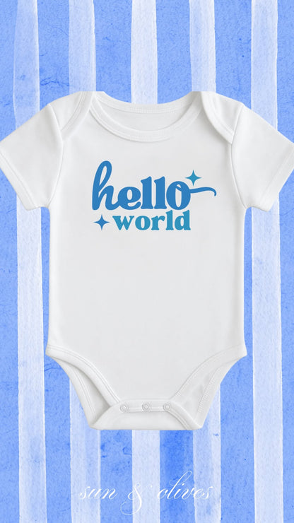 Sun and Olives Baby Onesie - Hello World