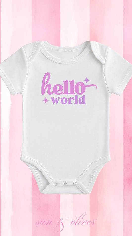 Sun and Olives Baby Onesie - Hello World