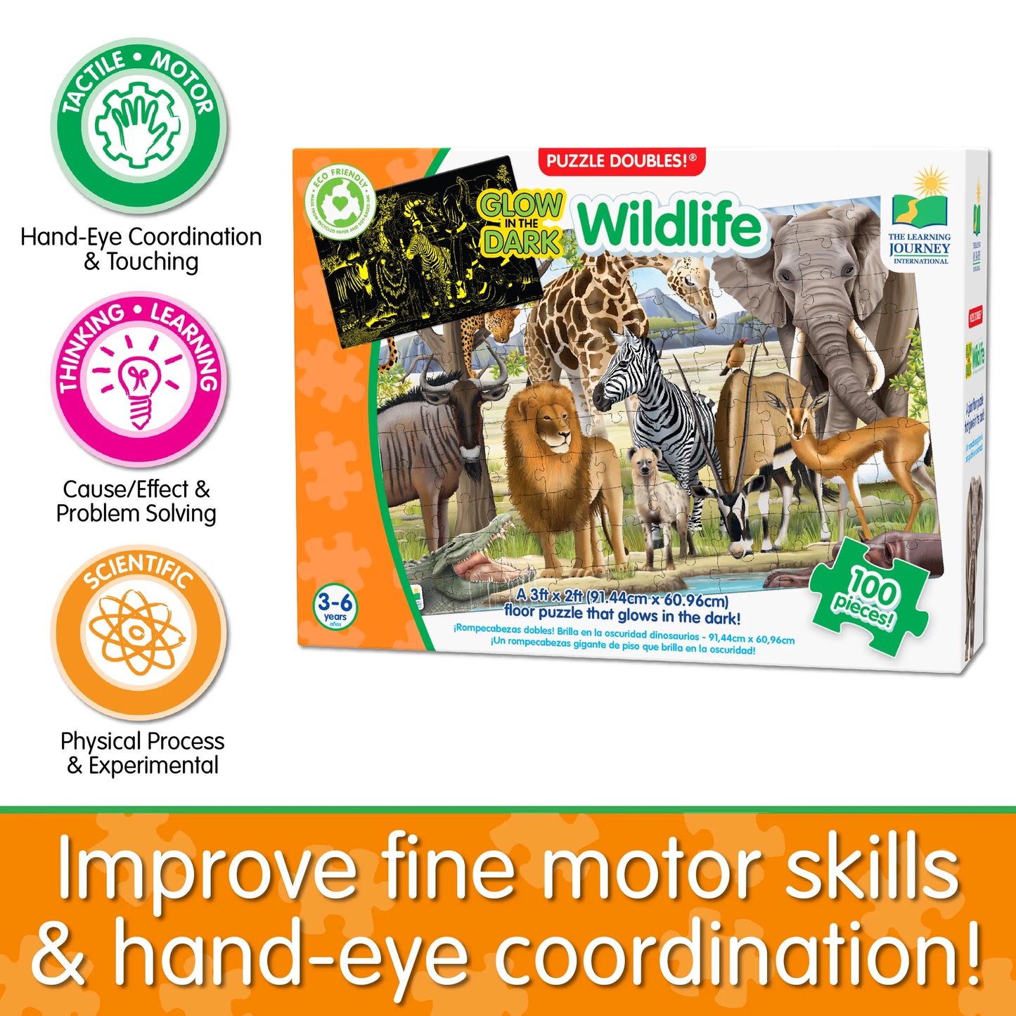 The Learning Journey Puzzle Doubles Glow in the Dark - Wildlife