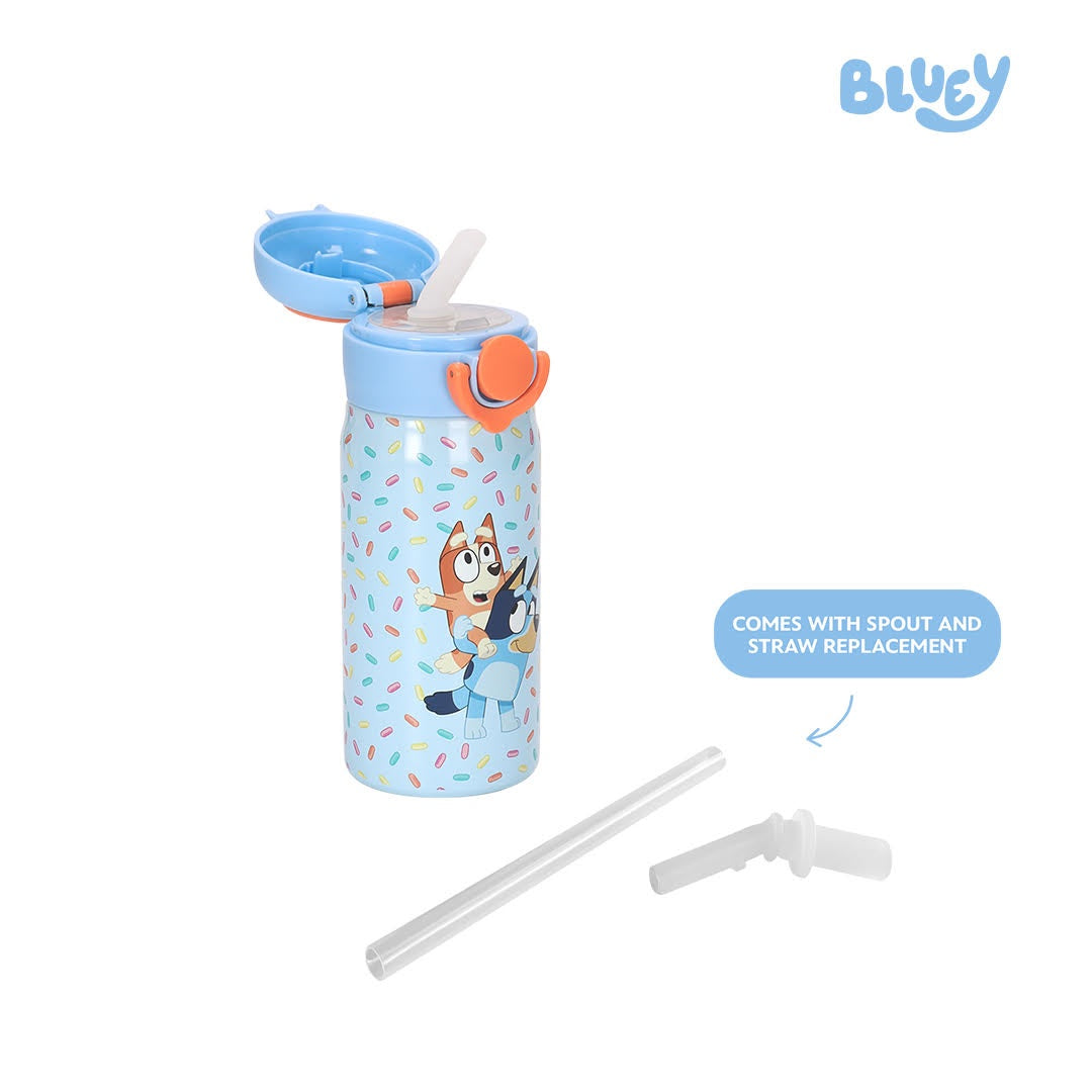 Totsafe Bluey Kids Stainless Steel Insulated Sippy Bottle 350mL (with extra sippy & straw replacement)