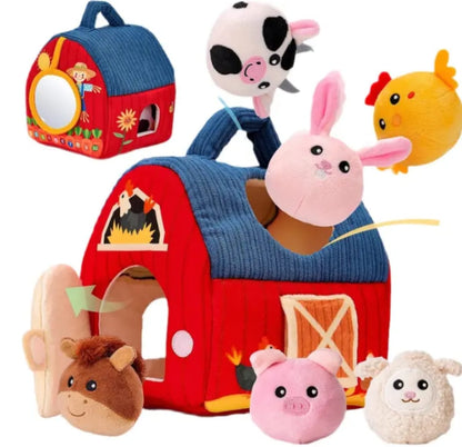 The Kiddie Concept Farm Animal Barn House Plush Toy Set