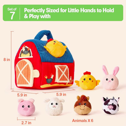 The Kiddie Concept Farm Animal Barn House Plush Toy Set