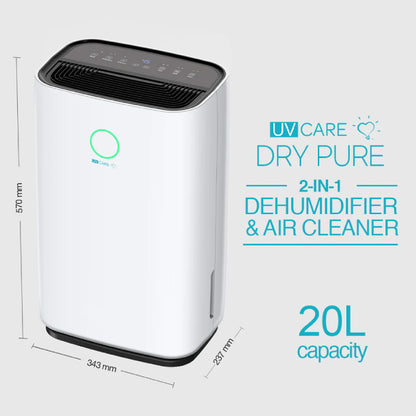 UV Care Dry Pure 2-in-1 Dehumidifier and Air Cleaner - 20L