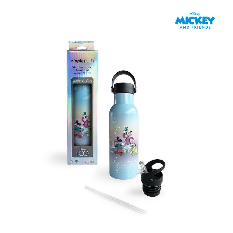 Zippies Lab Insulated Water Bottle Collection 483ml (2 types of cap included) - Disney100 Mickey and Friends Iridescent