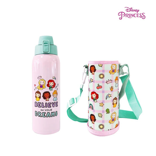 Zippies Lab Disney 1L Insulated Tumbler with Carrying Pouch - Disney Princess Chibi