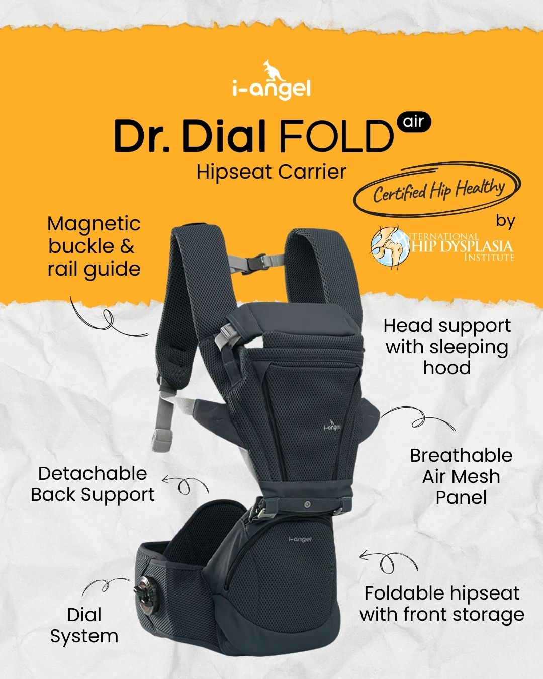 i-Angel Dr. Dial Fold Air Hipseat Carrier