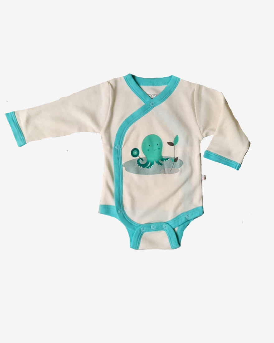 Babysoy Long-Sleeve Kimono Bodysuit - Octopus