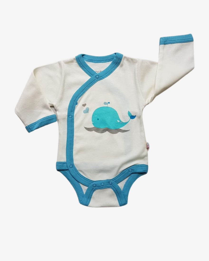 Babysoy Long-Sleeve Kimono Bodysuit - Whale