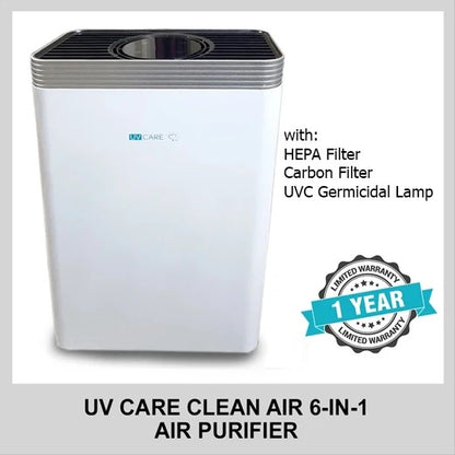 UV Care Clean Air 6-in-1 Air Purifier with Medical Grade H14 HEPA Filter with UV Care Virux Patented Technology - Instantly Kills 99.97% SARS-CoV-2