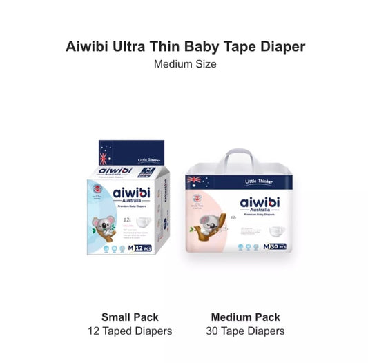 Aiwibi Disposable Breathable Baby Diapers With Elastic Waistband - Medium