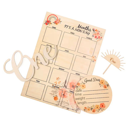 Bababoo Kids Baby Props For Newborn Monthly Wood Board Set
