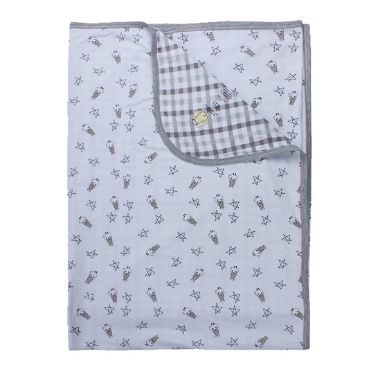 BaaBaa Sheepz White Small Star Sheepz + Grey Checkers Double Layer Baby Blanket