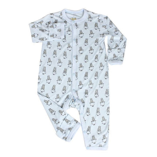 BaaBaa Sheepz Romper - Blue Small Sheep Long Sleeve with Buttons