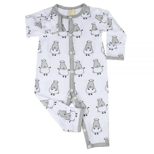 BaaBaa Sheepz Romper - White Big Sheep Long Sleeve with Buttons