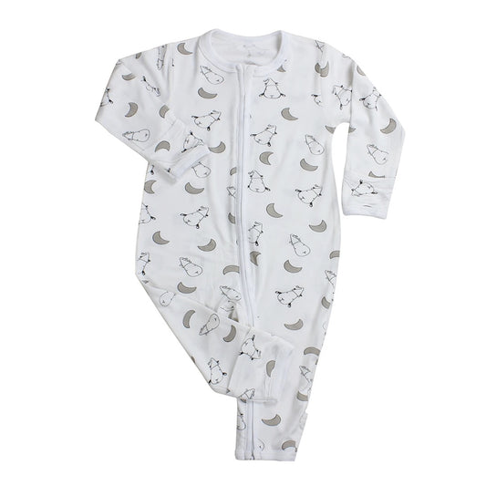 BaaBaa Sheepz Romper - White Small Moon and Sheepz Long Sleeve with Zipper