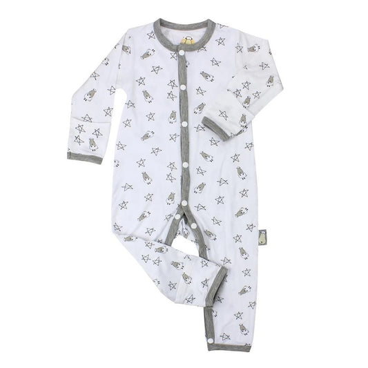 BaaBaa Sheepz Romper - White Star Sheepz Long Sleeve with Buttons
