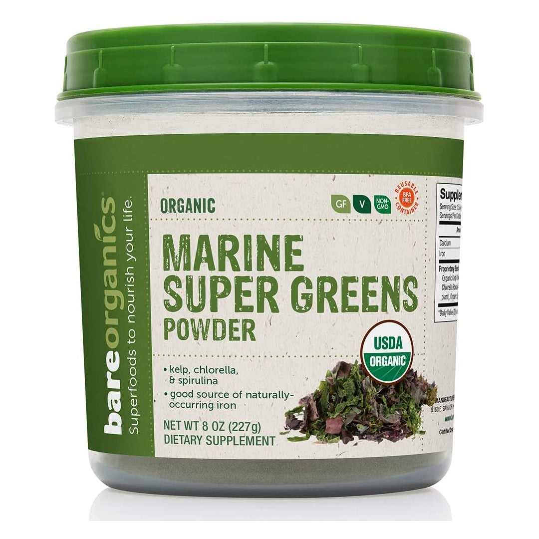 Bare Organics USA-Imported Raw Organic Marine Super Greens Blend Powder