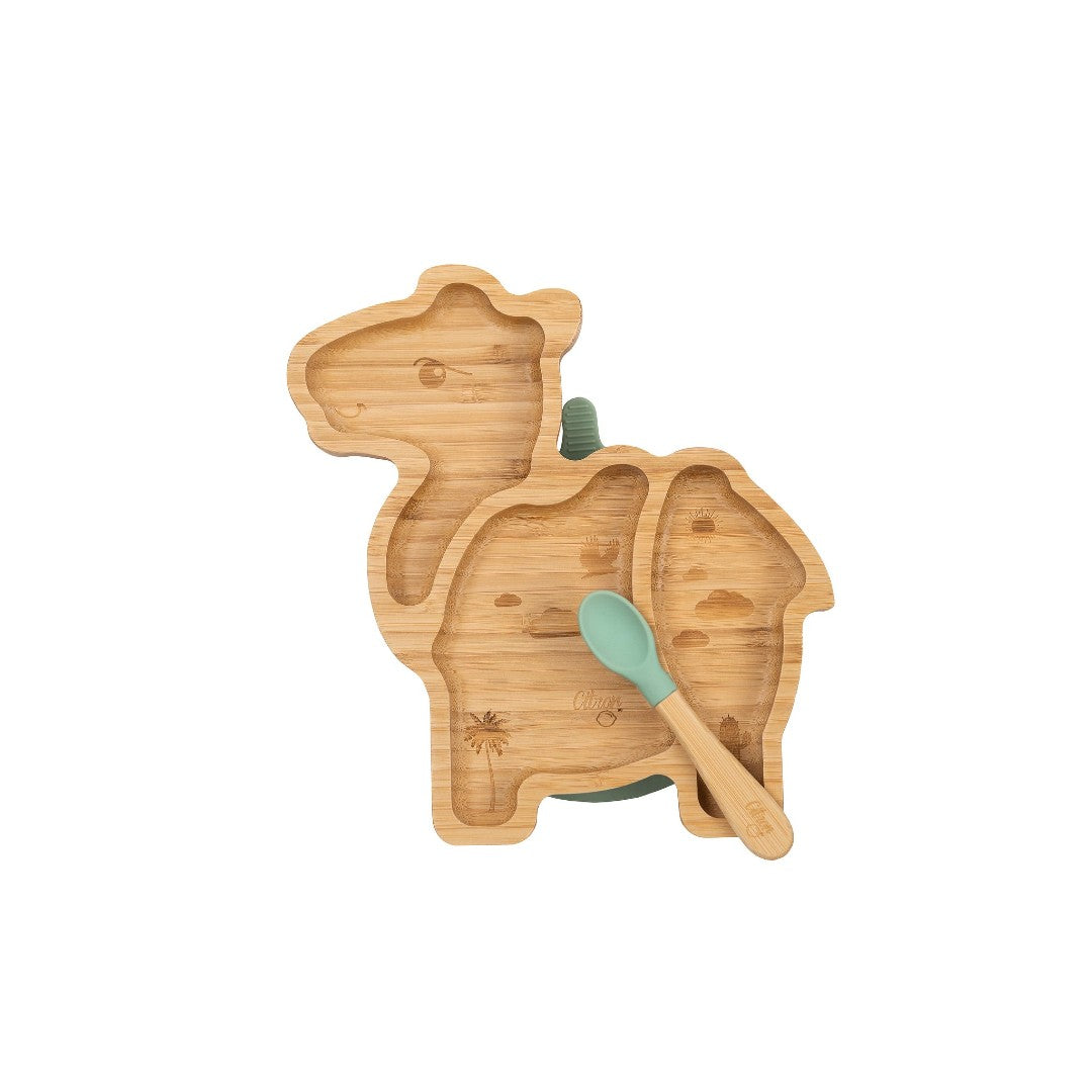 Citron Small Bamboo Plate with Suction + Spoon
