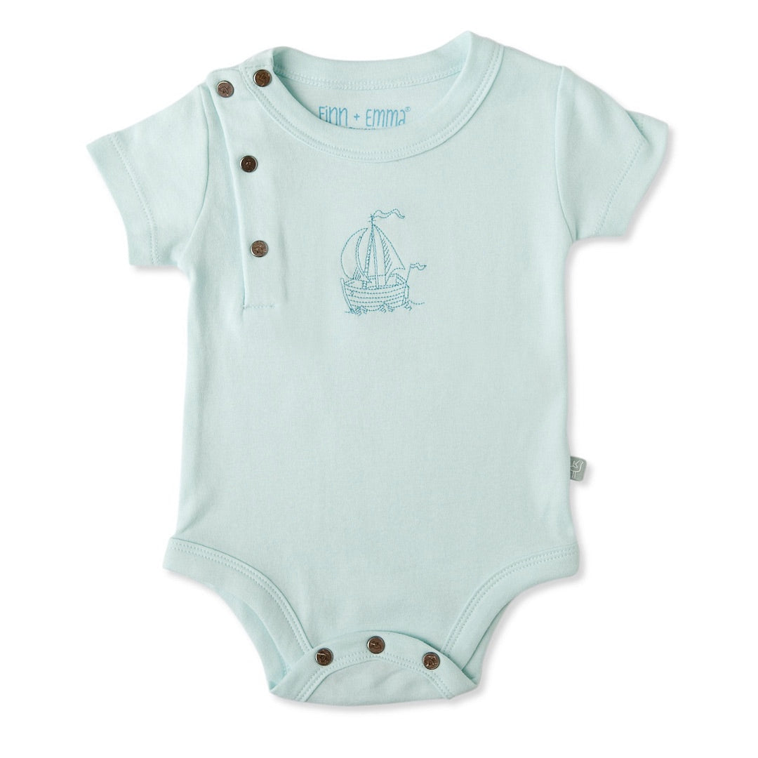 Finn + Emma Short-Sleeve Bodysuit: Sailor - Clearwater