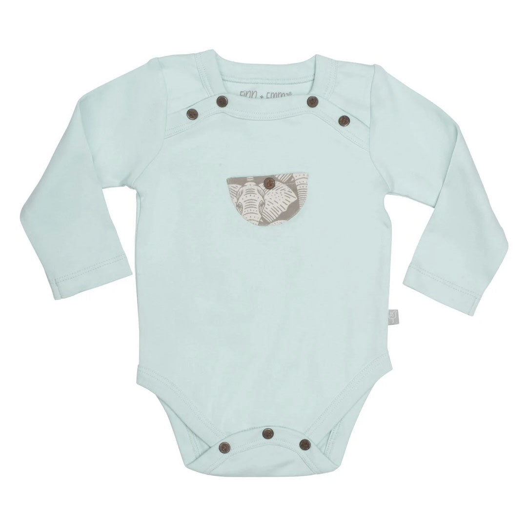 Finn + Emma Long-Sleeve Bodysuit: Safari - Gossamer Green