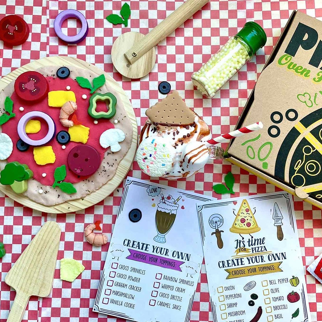 Learning Play Sensory Box: Pizza N’ Milkshake Slime and Play Dough Box