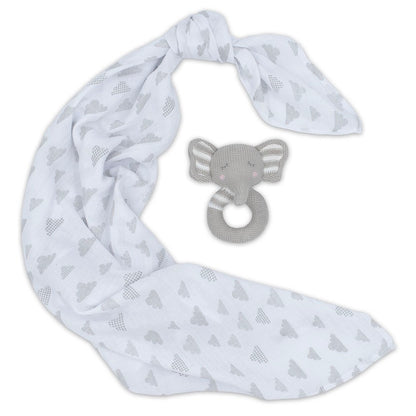 Living Textiles Muslin Swaddle and Rattle