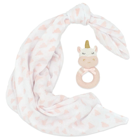 Living Textiles Muslin Swaddle and Rattle