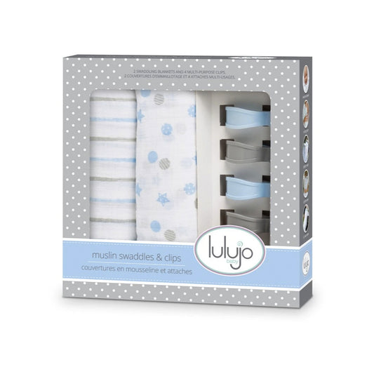 Lulujo Baby Cotton Muslin Set of 2 + 4 Clip Set