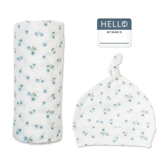 Lulujo Baby Hello World Bamboo Hat and Swaddle Welcome Set