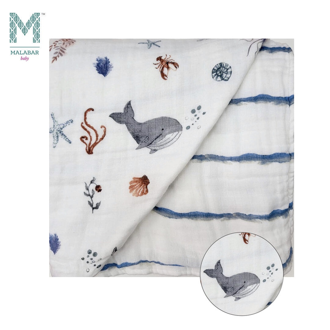 Malabar Baby Organic Muslin Snug Blanket (Reversible)