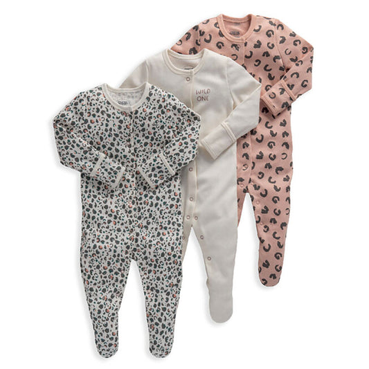 Mamas & Papas Leopard Print 3-Pack Sleepsuit