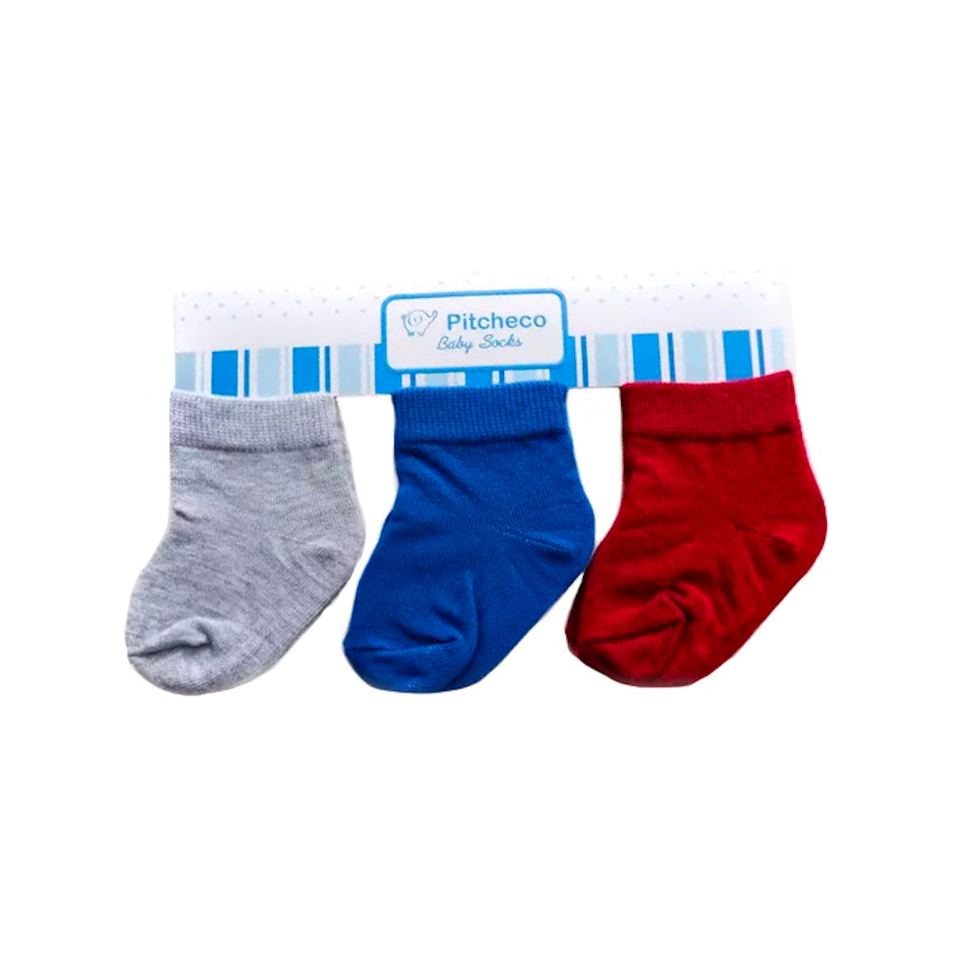 Pitcheco 3-in-1 Newborn Boys' Socks (Grey, Blue, Maroon)