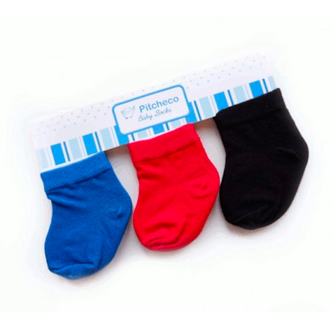 Pitcheco 3-in-1 Newborn Boys' Socks (Blue, Red, Black)