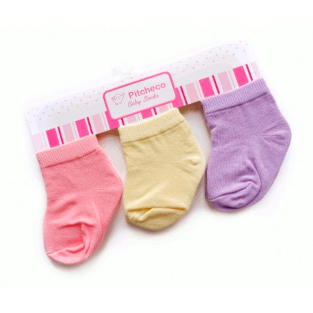 Pitcheco 3-in-1 Newborn Girls' Socks (Pink, Yellow, Purple)