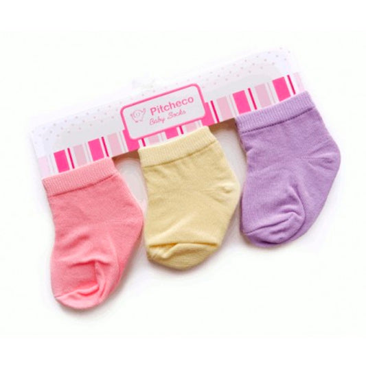 Pitcheco 3-in-1 Newborn Girls' Socks (Pink, Yellow, Purple)