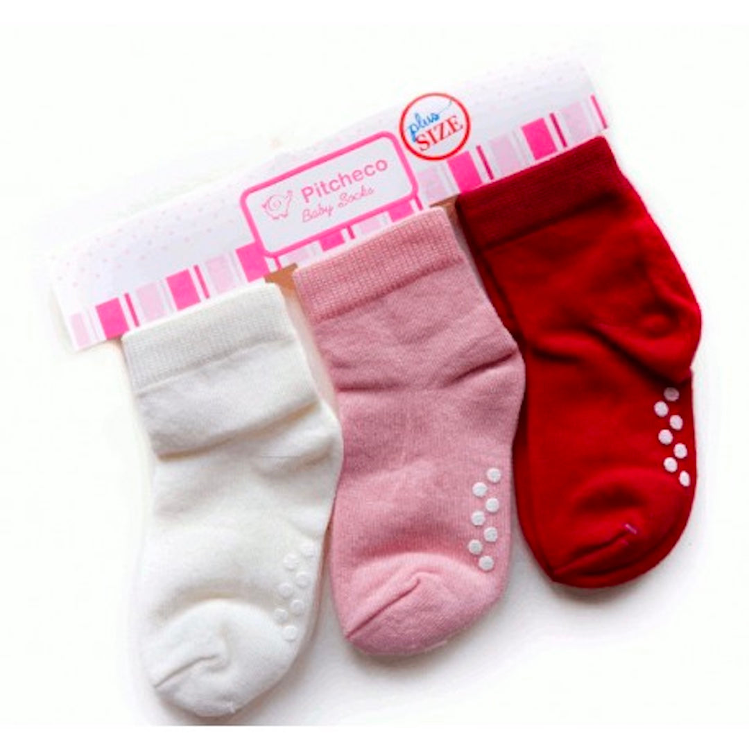 Pitcheco 3-in-1 Girls' Socks with Rubber - Plus Size (White, Pink, Maroon)