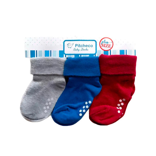 Pitcheco 3-in-1 Boys' Socks with Rubber - Plus Size (Grey, Blue, Maroon)
