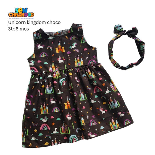 Sew Childhood Sunday Dress - Unicorn Kingdom (Choco)