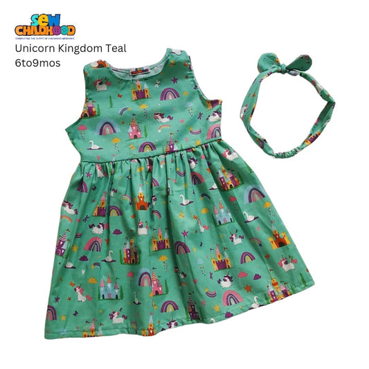 Sew Childhood Sunday Dress - Unicorn Kingdom (Teal)